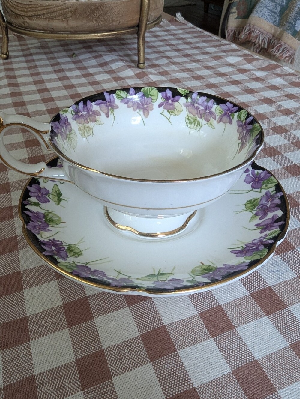 Vintage Royal Doulton Violets Teacup and Saucer. Bone China. England